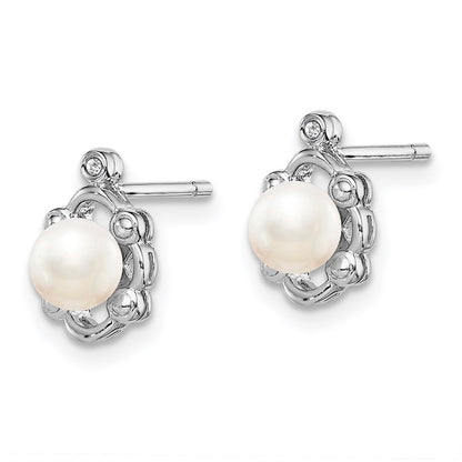 Sterling Silver Rhodium-plated FW Cultured Pearl u0026 Diamond Earrings