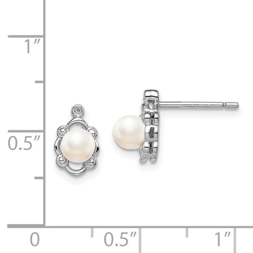 Sterling Silver Rhodium-plated FW Cultured Pearl u0026 Diamond Earrings