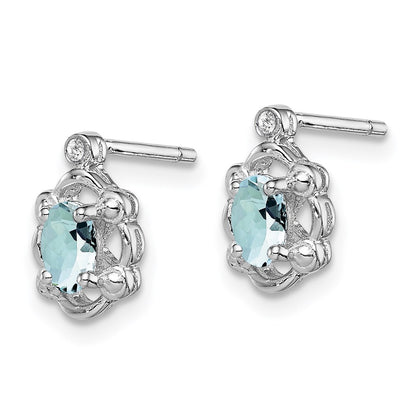 Sterling Silver Rhodium-plated Aquamarine u0026 Diamond Earrings