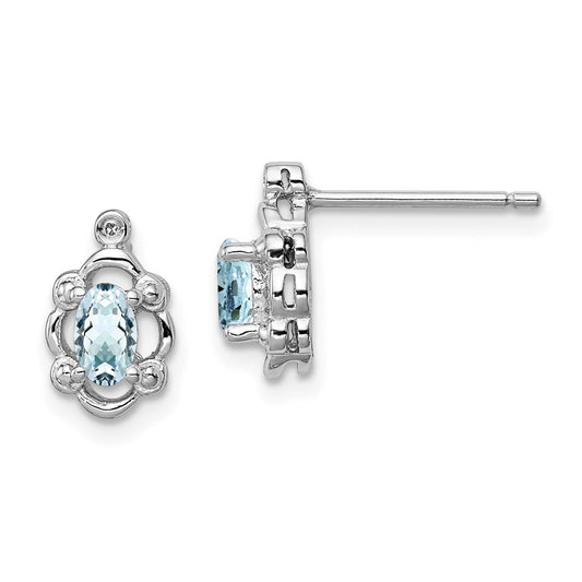 Sterling Silver Rhodium-plated Aquamarine u0026 Diamond Earrings