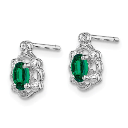 Sterling Silver Rhodium-plated Created Emerald u0026 Diamond Earrings