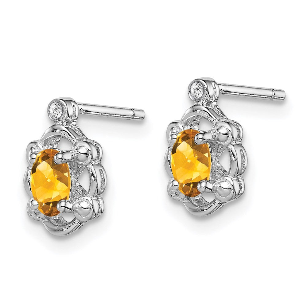Sterling Silver Rhodium-plated Citrine u0026 Diamond Earrings