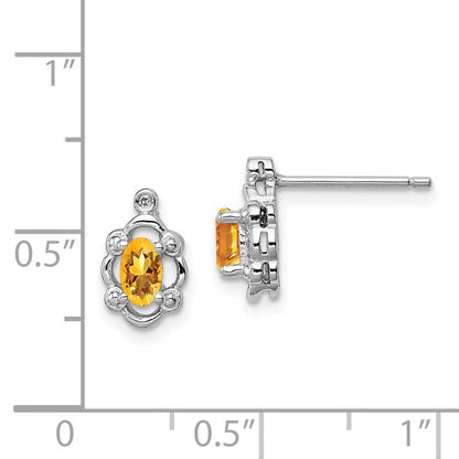 Sterling Silver Rhodium-plated Citrine u0026 Diamond Earrings