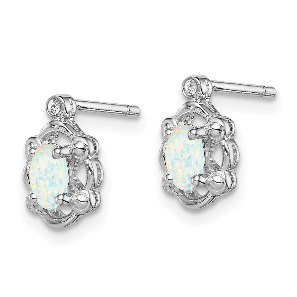Sterling Silver Rhodium-plated Created Opal u0026 Diamond Earrings