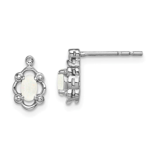 Sterling Silver Rhodium-plated Created Opal u0026 Diamond Earrings