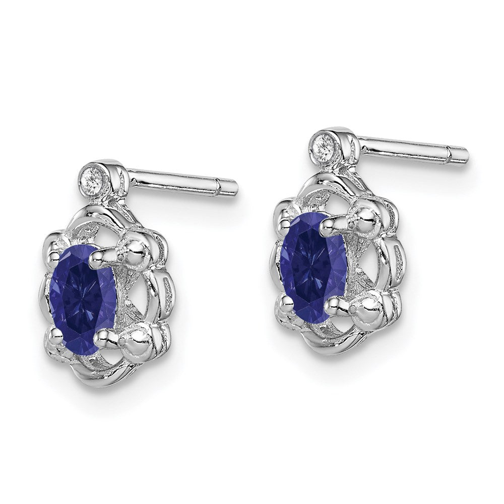 Sterling Silver Rhodium-plated Created Sapphire u0026 Diamond Earrings