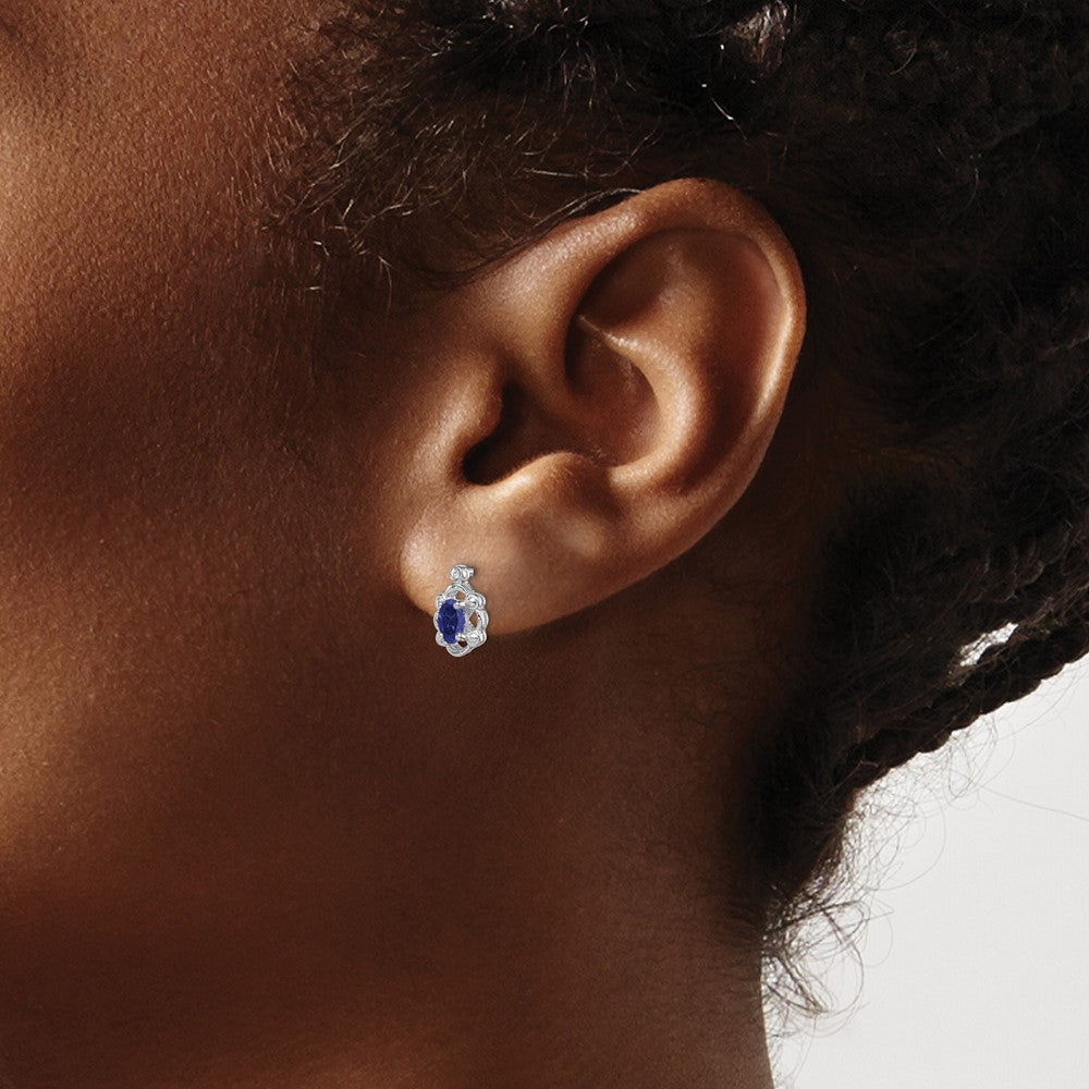 Sterling Silver Rhodium-plated Created Sapphire u0026 Diamond Earrings