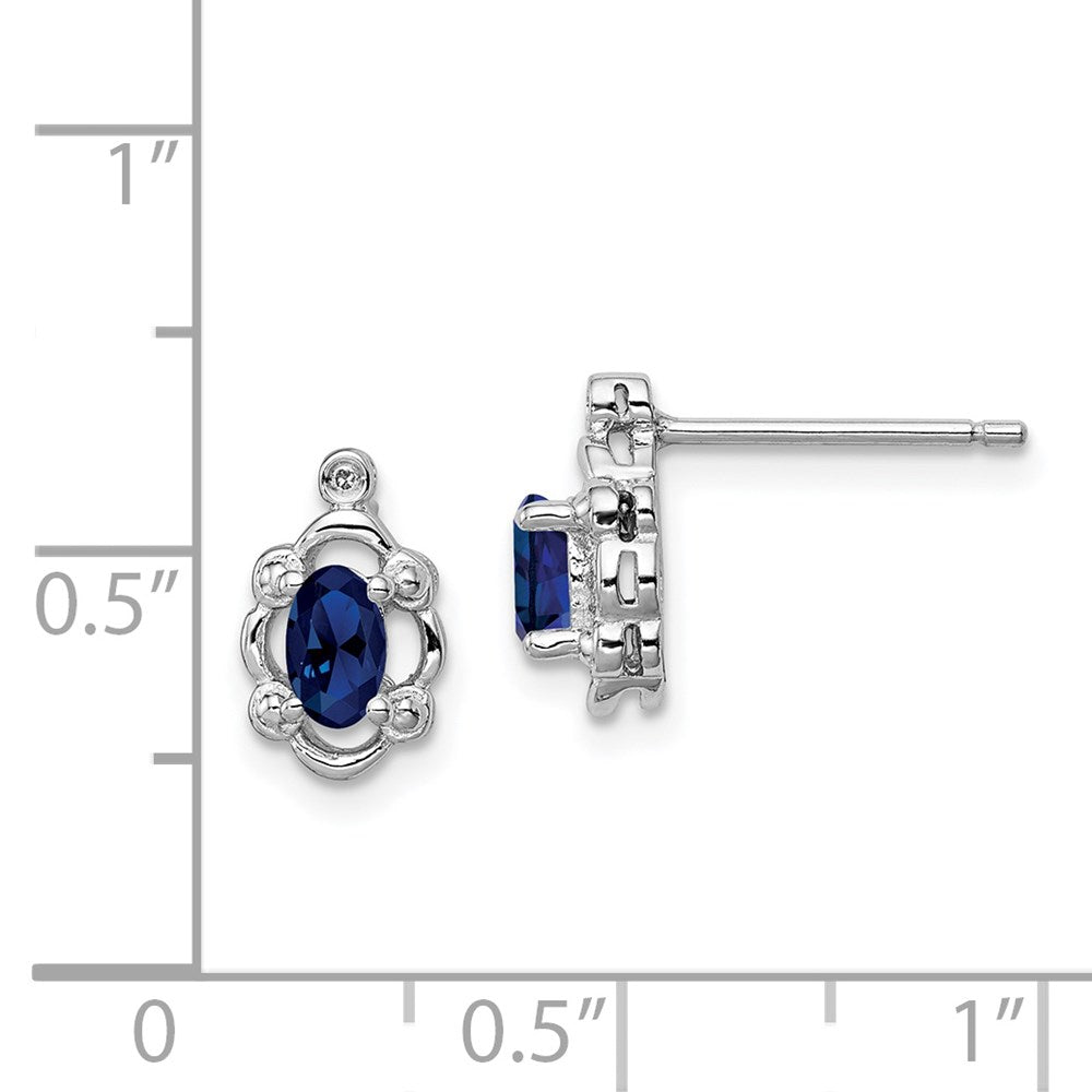 Sterling Silver Rhodium-plated Created Sapphire u0026 Diamond Earrings