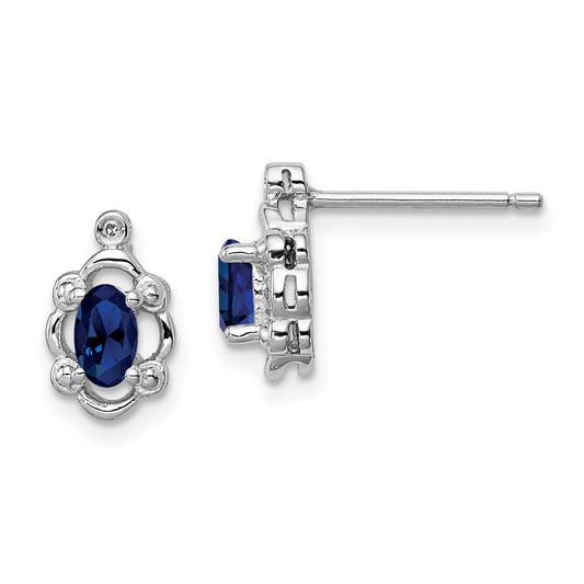 Sterling Silver Rhodium-plated Created Sapphire u0026 Diamond Earrings