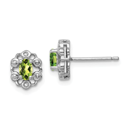 Sterling Silver Rhodium-plated Peridot u0026 Diamond Earrings