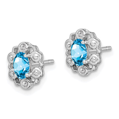Sterling Silver Rhodium-plated Light Swiss Blue Topaz u0026 Diamond Earrings