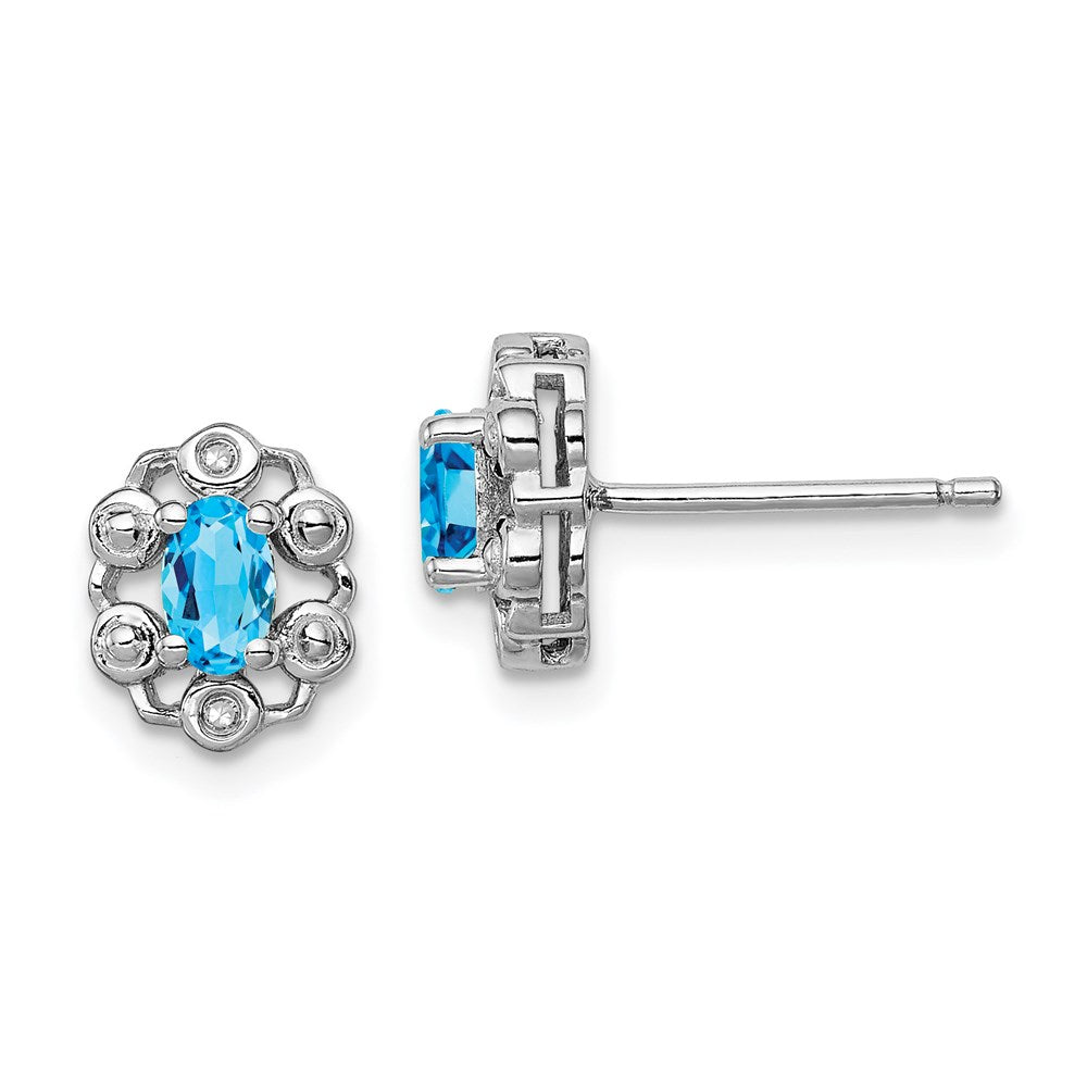 Sterling Silver Rhodium-plated Light Swiss Blue Topaz u0026 Diamond Earrings