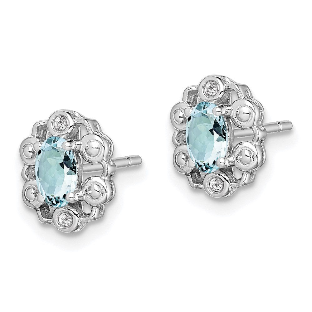 Sterling Silver Rhodium-plated Aquamarine u0026 Diamond Earrings