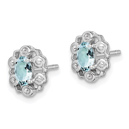 Sterling Silver Rhodium-plated Aquamarine u0026 Diamond Earrings