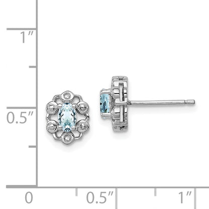 Sterling Silver Rhodium-plated Aquamarine u0026 Diamond Earrings