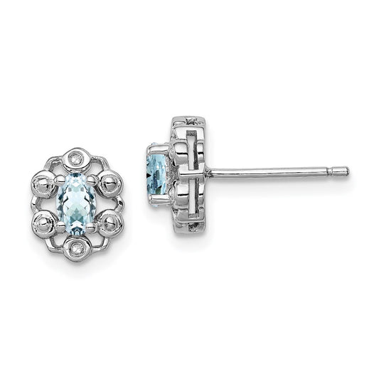 Sterling Silver Rhodium-plated Aquamarine u0026 Diamond Earrings