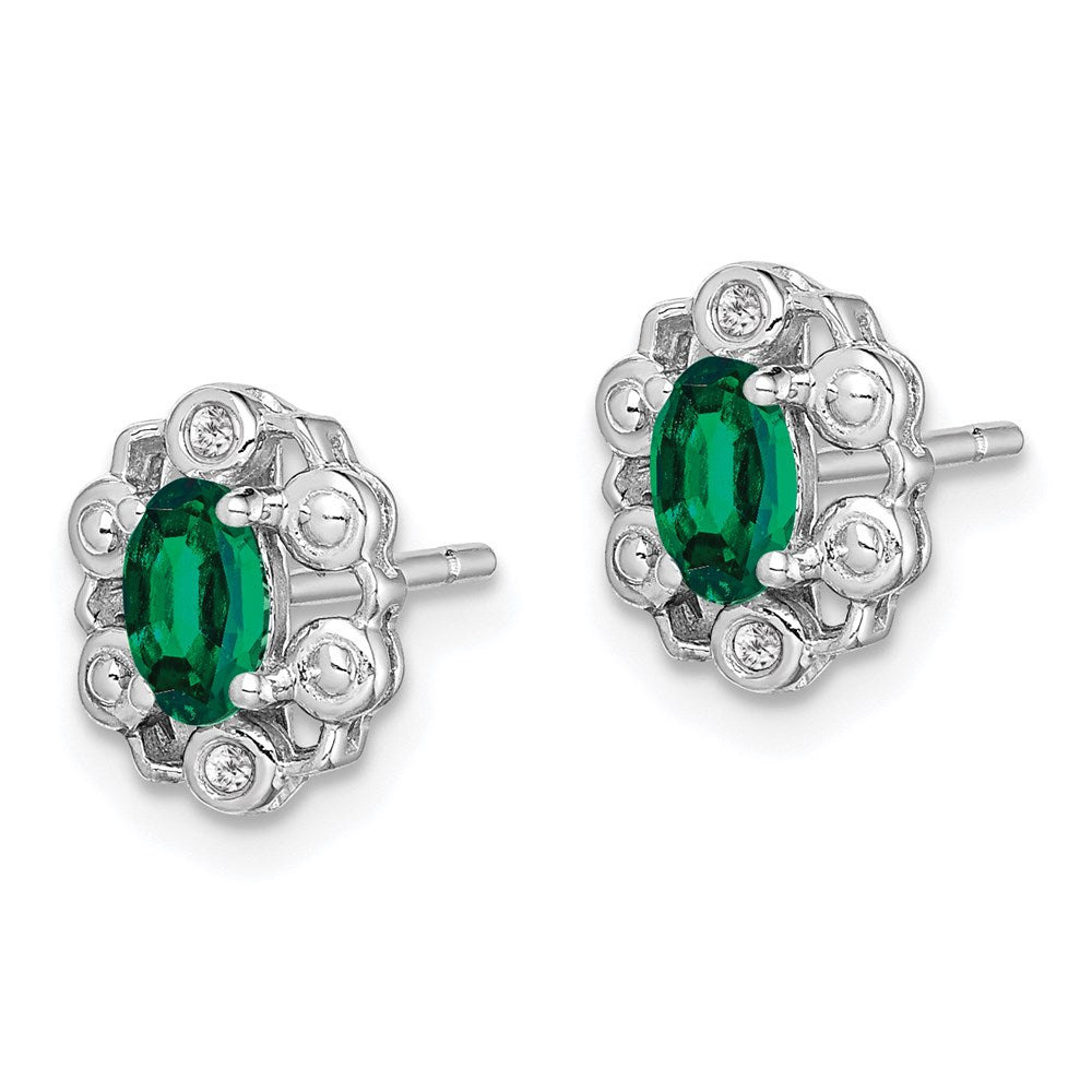 Sterling Silver Rhodium-plated Created Emerald u0026 Diamond Earrings