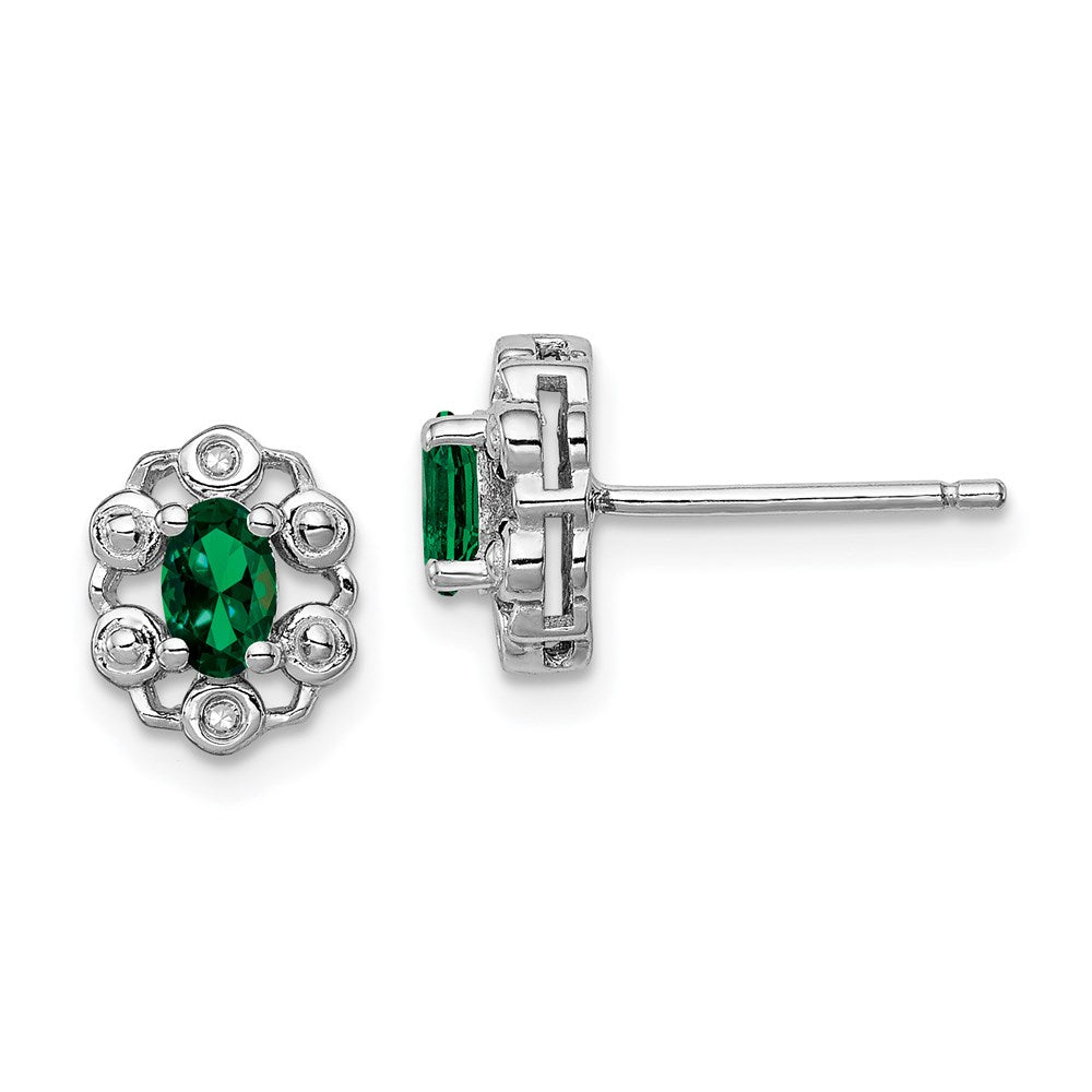 Sterling Silver Rhodium-plated Created Emerald u0026 Diamond Earrings