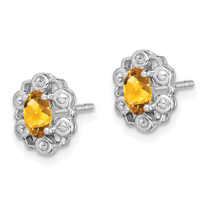 Sterling Silver Rhodium-plated Citrine u0026 Diamond Earrings