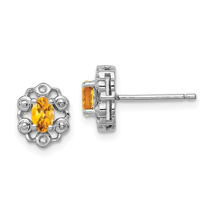 Sterling Silver Rhodium-plated Citrine u0026 Diamond Earrings