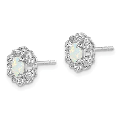 Sterling Silver Rhodium-plated Created Opal u0026 Diamond Earrings