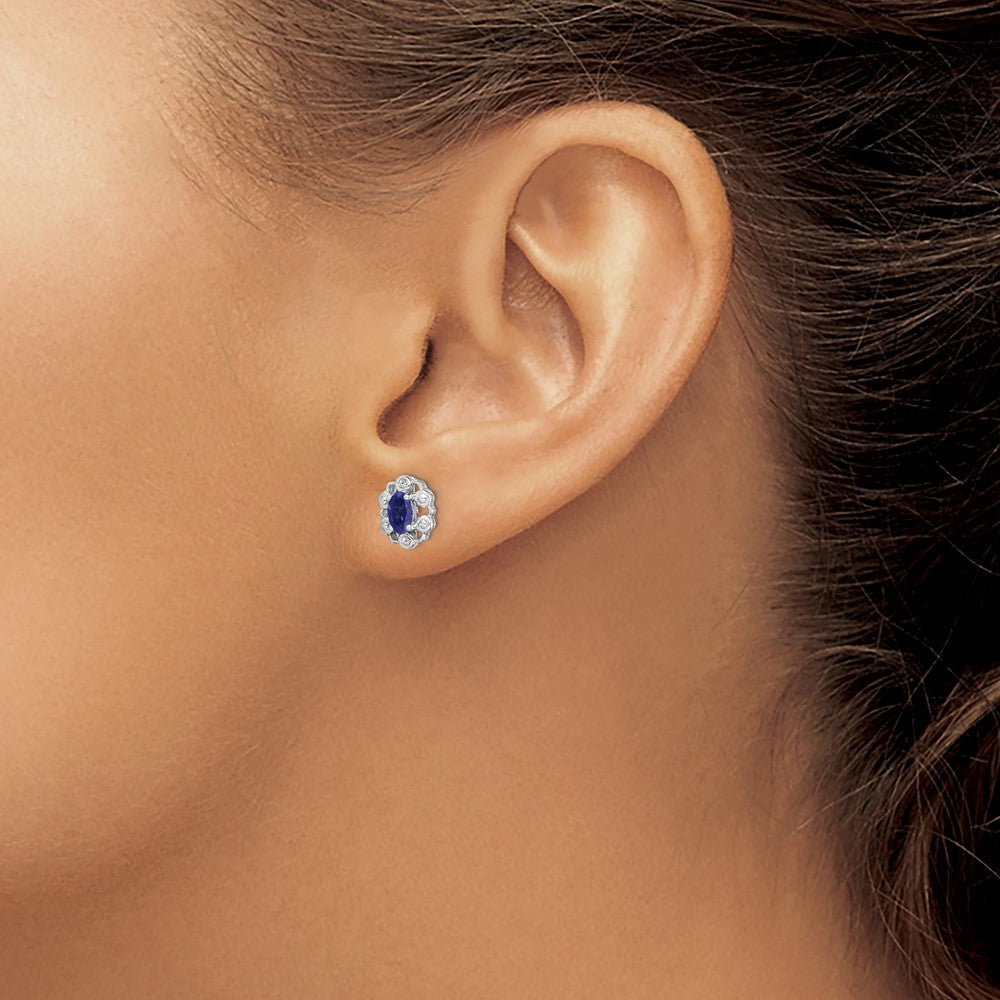 Sterling Silver Rhodium-plated Created Sapphire u0026 Diamond Earrings