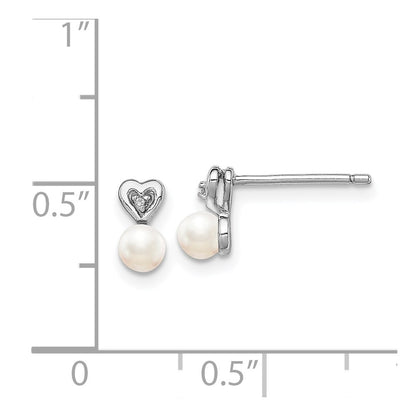 Sterling Silver Rhodium-plated FW Cultured Pearl u0026 Diamond Earrings