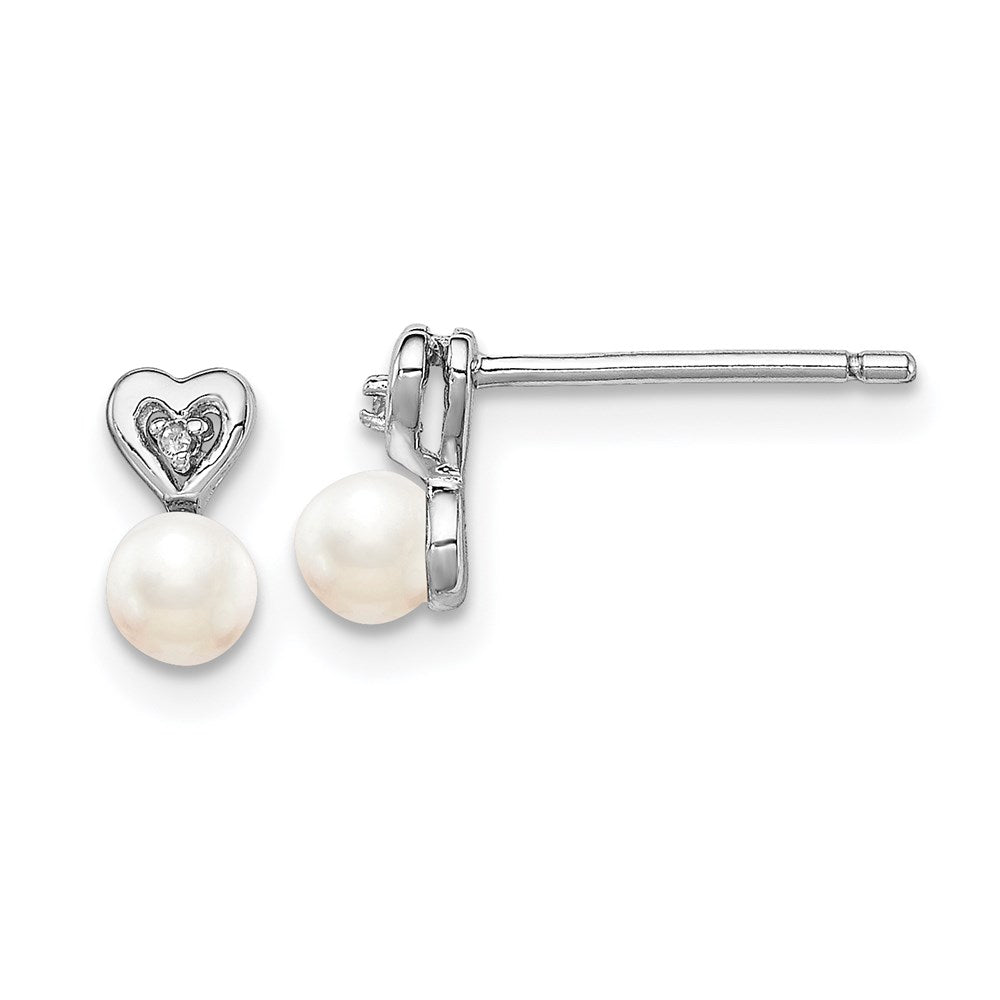 Sterling Silver Rhodium-plated FW Cultured Pearl u0026 Diamond Earrings