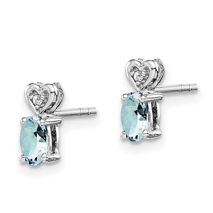 Sterling Silver Rhodium-plated Aquamarine u0026 Diamond Earrings
