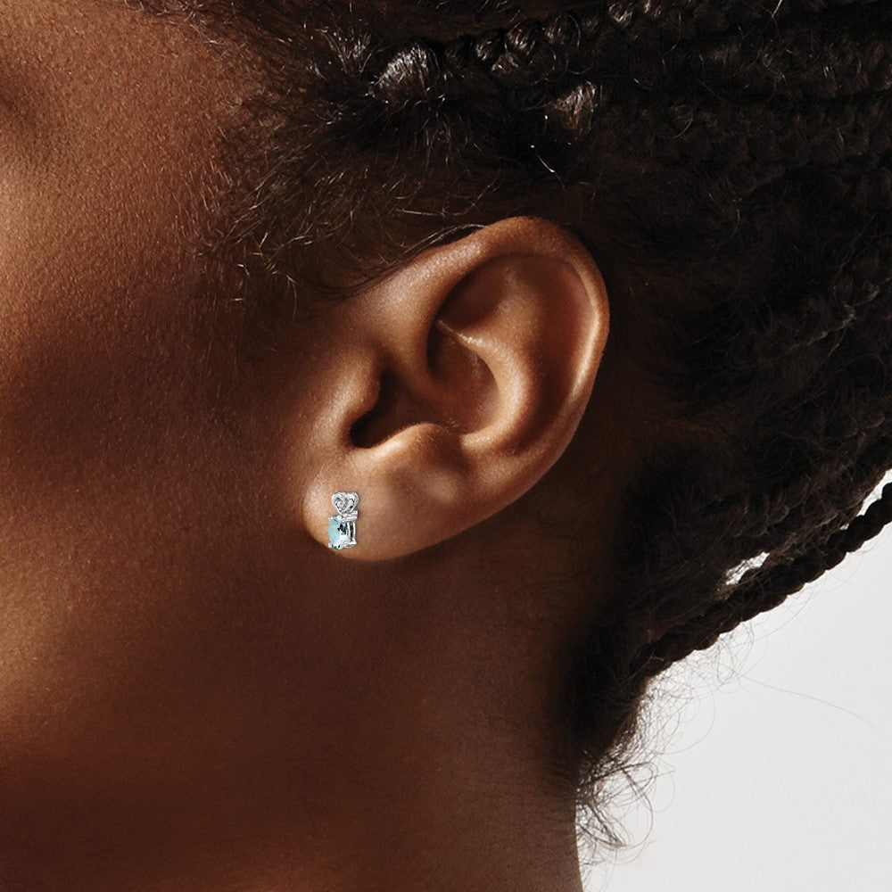Sterling Silver Rhodium-plated Aquamarine u0026 Diamond Earrings