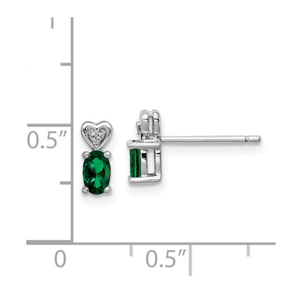 Sterling Silver Rhodium-plated Created Emerald u0026 Diamond Earrings