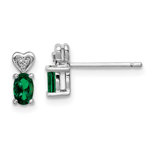 Sterling Silver Rhodium-plated Created Emerald u0026 Diamond Earrings