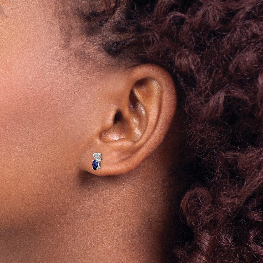 Sterling Silver Rhodium-plated Created Sapphire u0026 Diamond Earrings