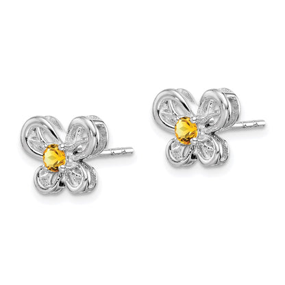 Sterling Silver Rhodium-plated Citrine Earrings