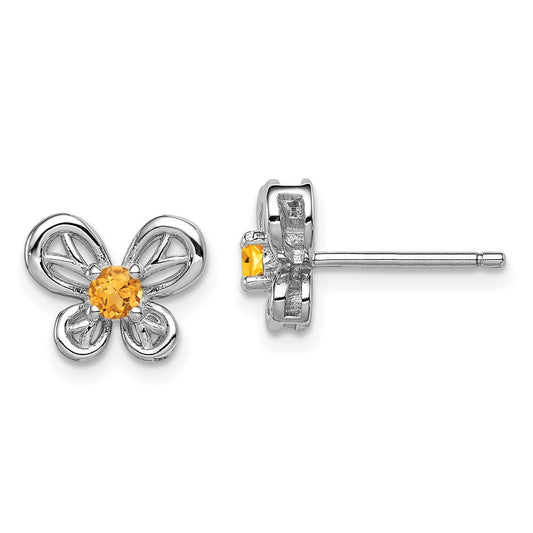Sterling Silver Rhodium-plated Citrine Earrings