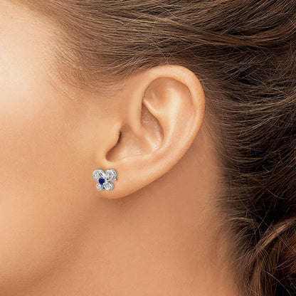 Sterling Silver Rhodium-plated Created Sapphire Earrings