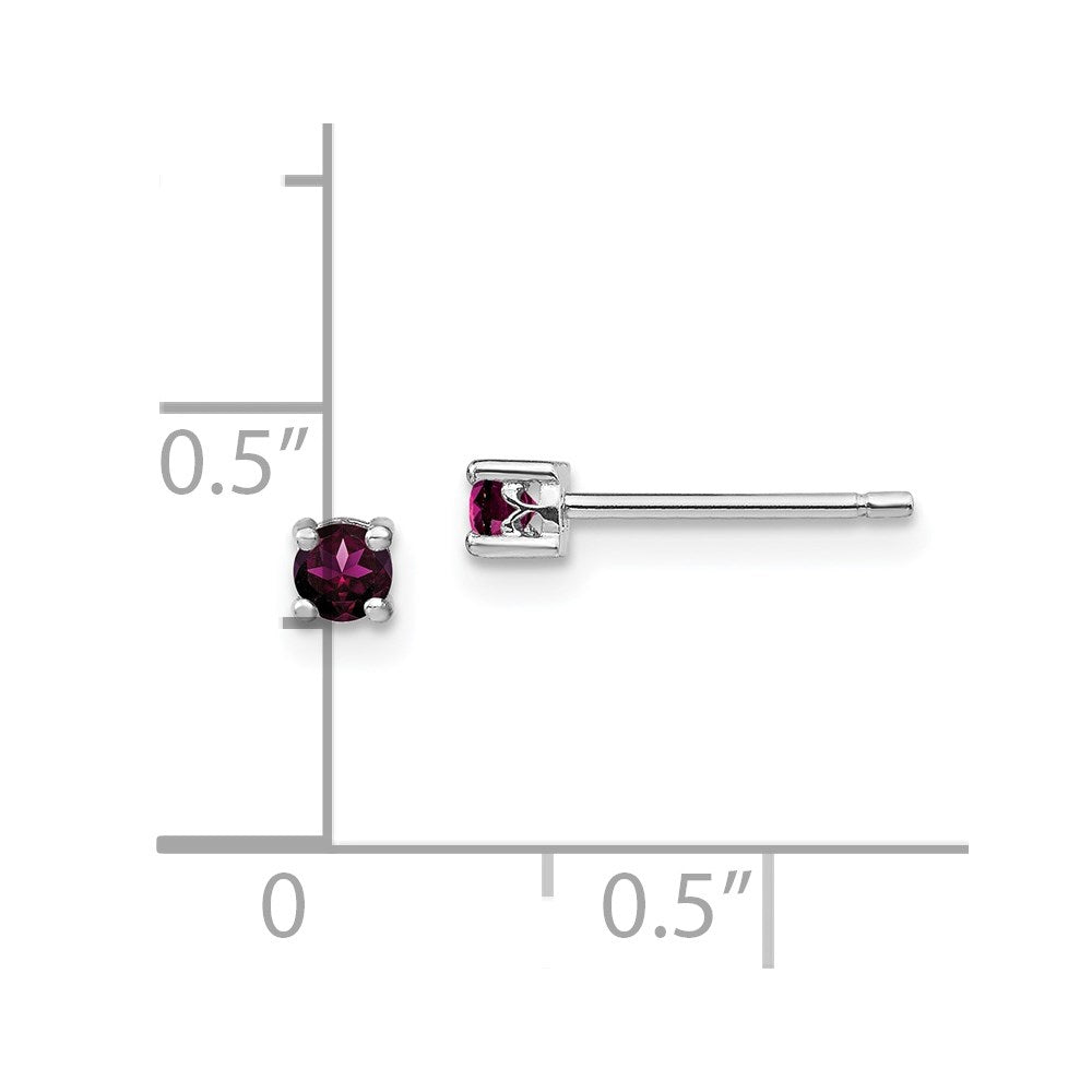 Sterling Silver 3mm Round Rhodolite Garnet Post Earrings