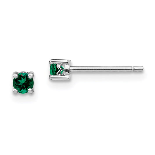 Sterling Silver 3mm Round Created Emerald Post Earrings
