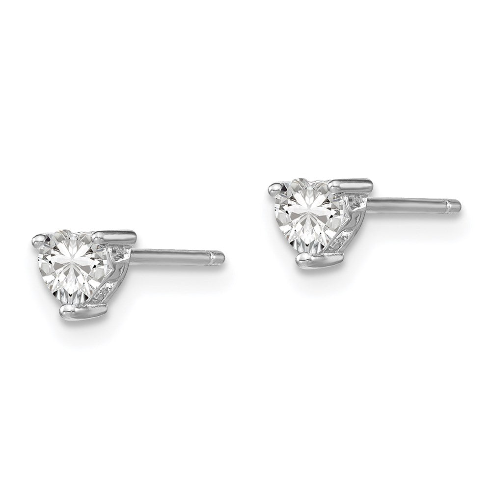 Sterling Silver 4mm Heart White Topaz Post Earrings