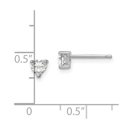 Sterling Silver 4mm Heart White Topaz Post Earrings