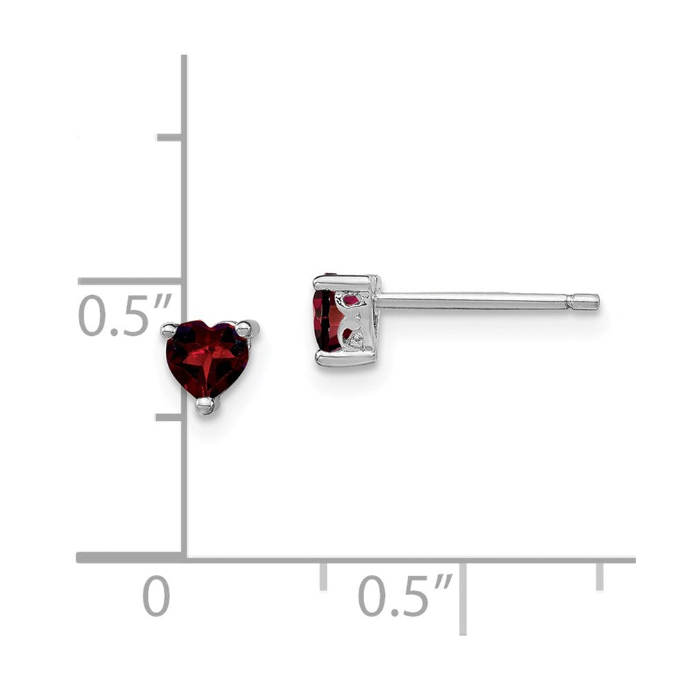 Sterling Silver 4mm Heart Garnet Post Earrings