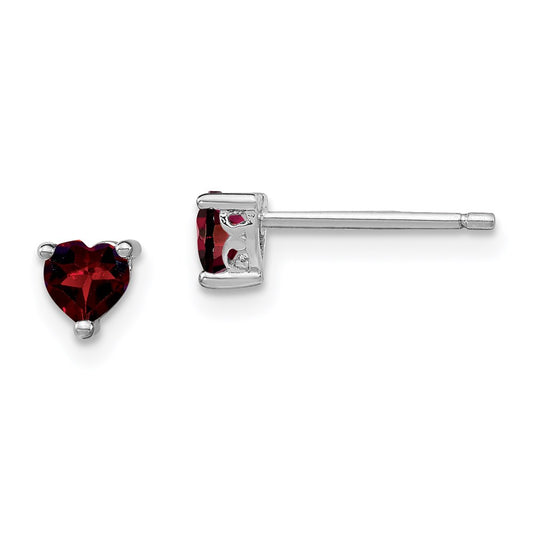 Sterling Silver 4mm Heart Garnet Post Earrings