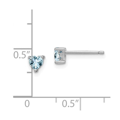 Sterling Silver 4mm Heart Aquamarine Post Earrings