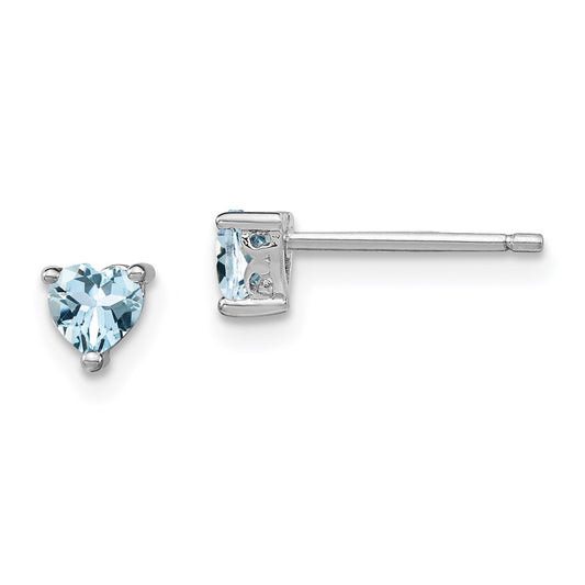 Sterling Silver 4mm Heart Aquamarine Post Earrings
