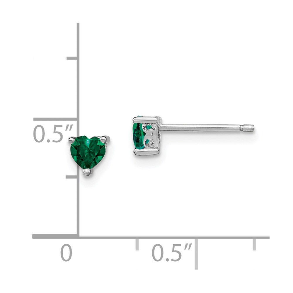 Sterling Silver 4mm Heart Created Emerald Post Earrings
