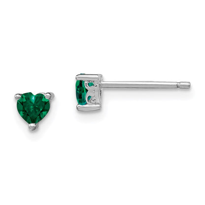 Sterling Silver 4mm Heart Created Emerald Post Earrings
