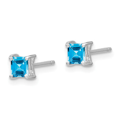 Sterling Silver 4mm Princess Swiss Blue Topaz Post Earrings