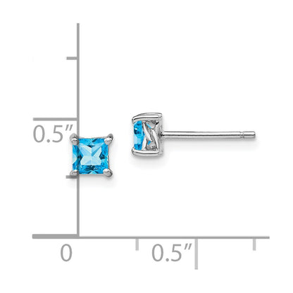 Sterling Silver 4mm Princess Swiss Blue Topaz Post Earrings