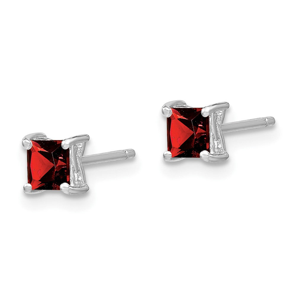 Sterling Silver 4mm Princess Garnet Post Earrings