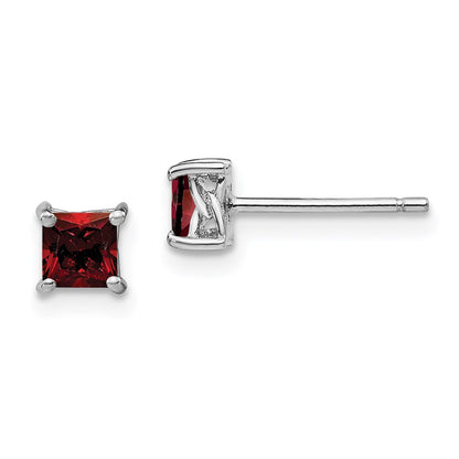 Sterling Silver 4mm Princess Garnet Post Earrings
